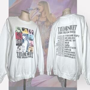 New TAYLOR SWIFT Unisex Large ERAS TOUR Collage Sweatshirt Crewneck White